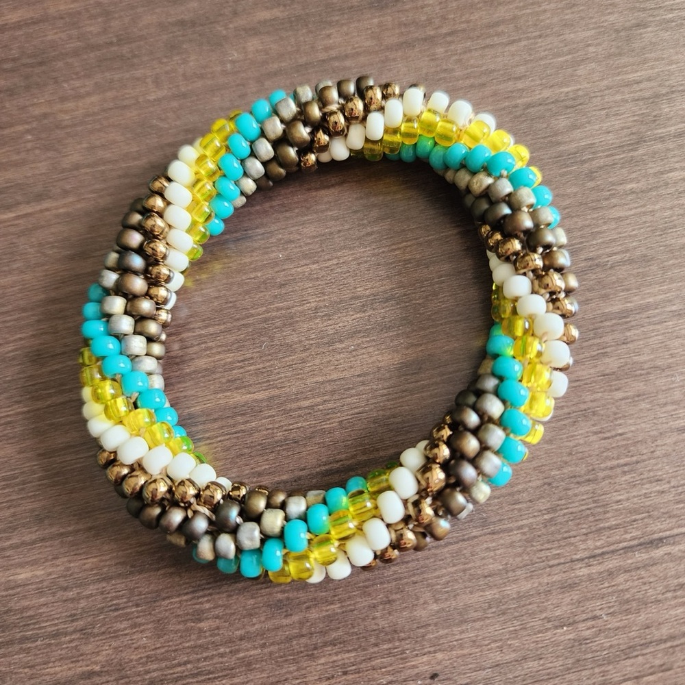 Handmade Multicolor Beaded Stretch Bracelet Boho Artisan Jewelry
